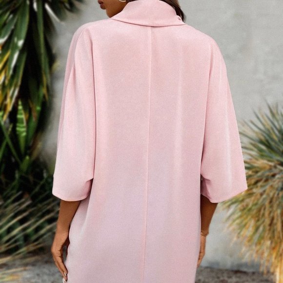 Pink Boho Womens Draped Asymmetrical Hem Batwing Sleeve Blouse - Picture 2 of 4